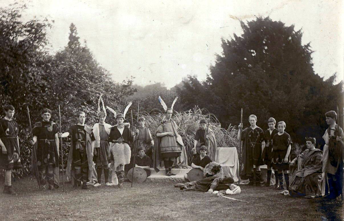 William Pearse, centre, and some St Enda's pupils performing Fionn, A Dramatic Spectacle in the school grounds. OPW.